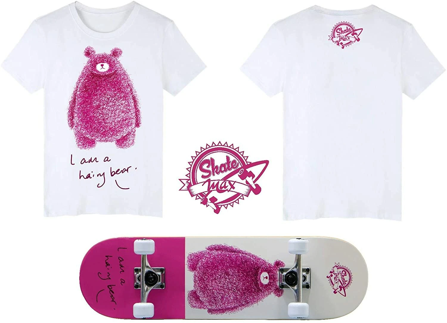 Set Skateboard Hairy Bear + Maglietta, Mis. Junior 1 Set Skateboard Hairy Bear + Maglietta, Mis. Junior