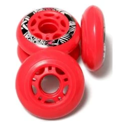 Set 4 Ruote Pattini In Linea, Colore Rosso, In Pu 82a, Diametro 64 Mm
