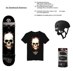 Set Skateboard Lightning Skull Skate-Max" + Caschetto + Protezioni + Maglietta"